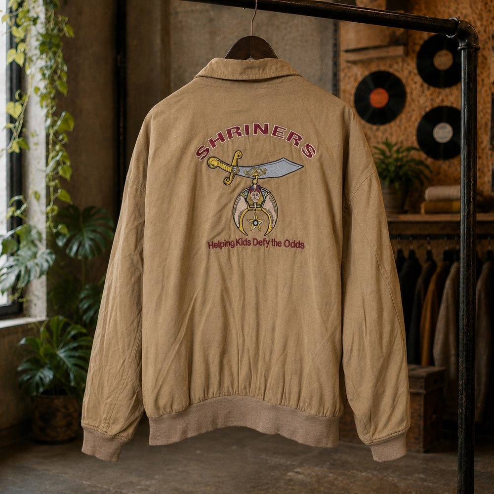 Devon & Jones Sport Shriners Harrington Jacket Tan Faux Suede 3XL XXXL Mens
